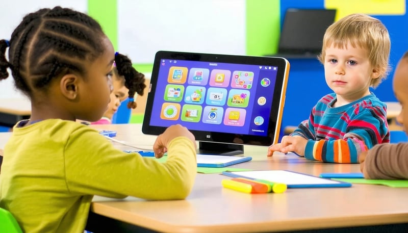 Children using inclusive, adaptive digital learning tools in a classroom